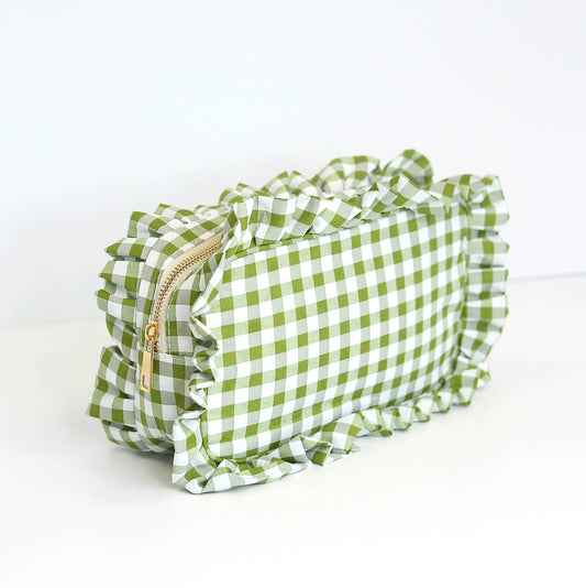 Gingham Ruffle Cosmetic Bag