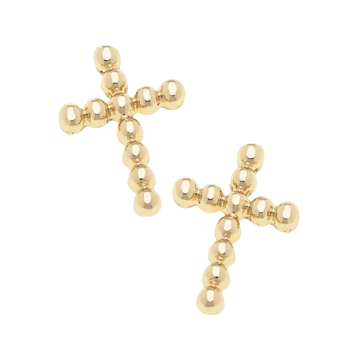 Poppy Beaded Cross Studs, Shiny Gold