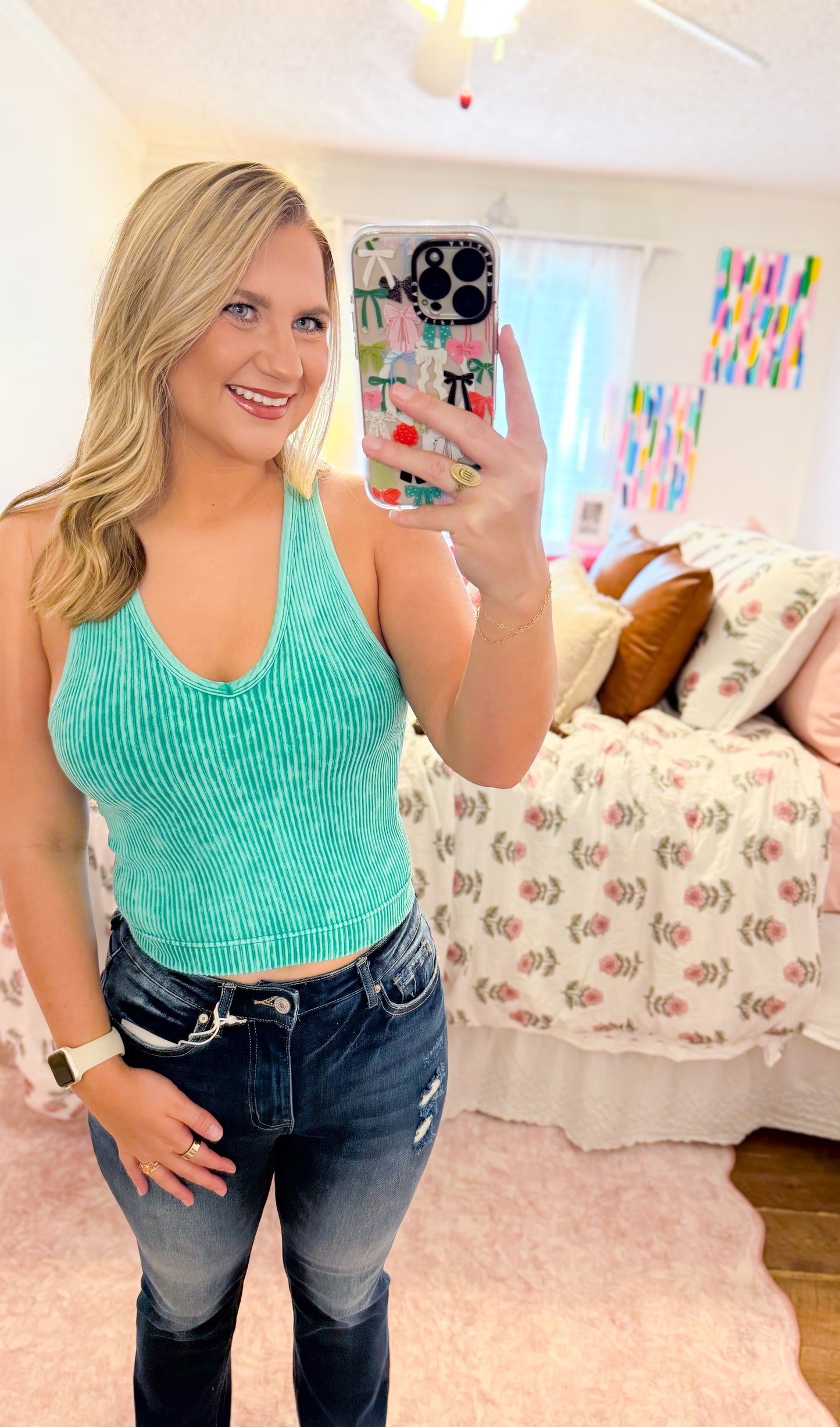 Bailee Compression Tank, Distressed Kelly Green