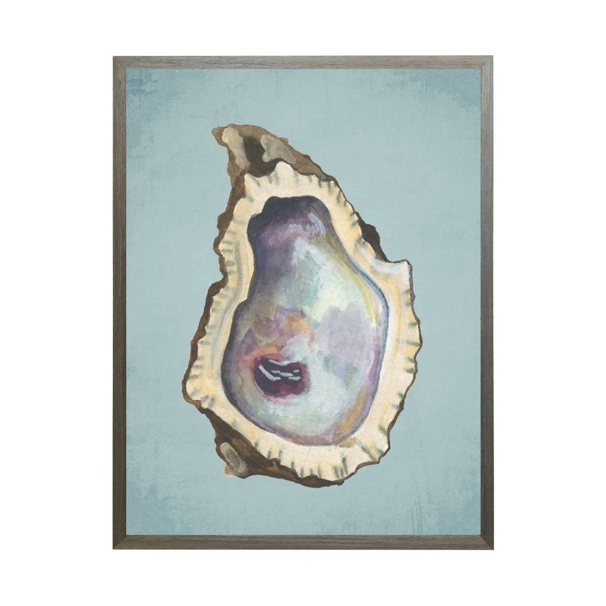 Watercolor Oyster Shell On Spa Background, Black + Gold Frame