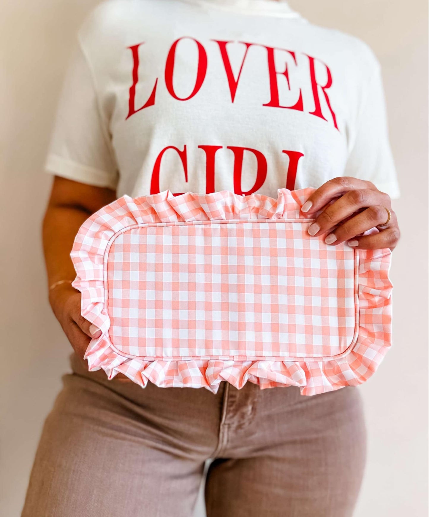 Gingham Ruffle Cosmetic Bag