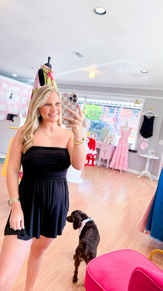 Vicki Romper, Black Strapless
