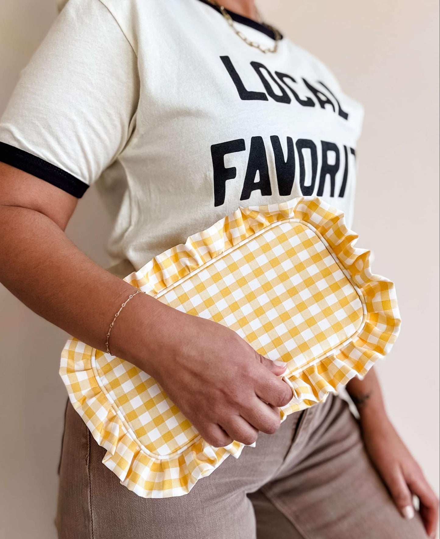 Gingham Ruffle Cosmetic Bag