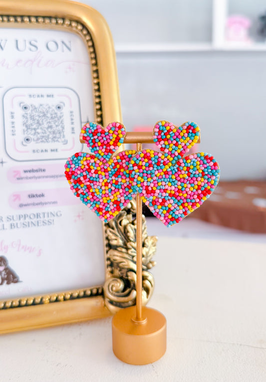 Multi Colored Beaded Hearts, Confetti