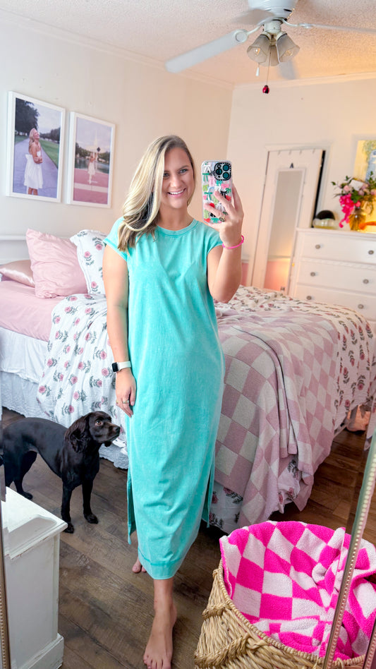 Everyday Tee Dress, Distressed Aqua