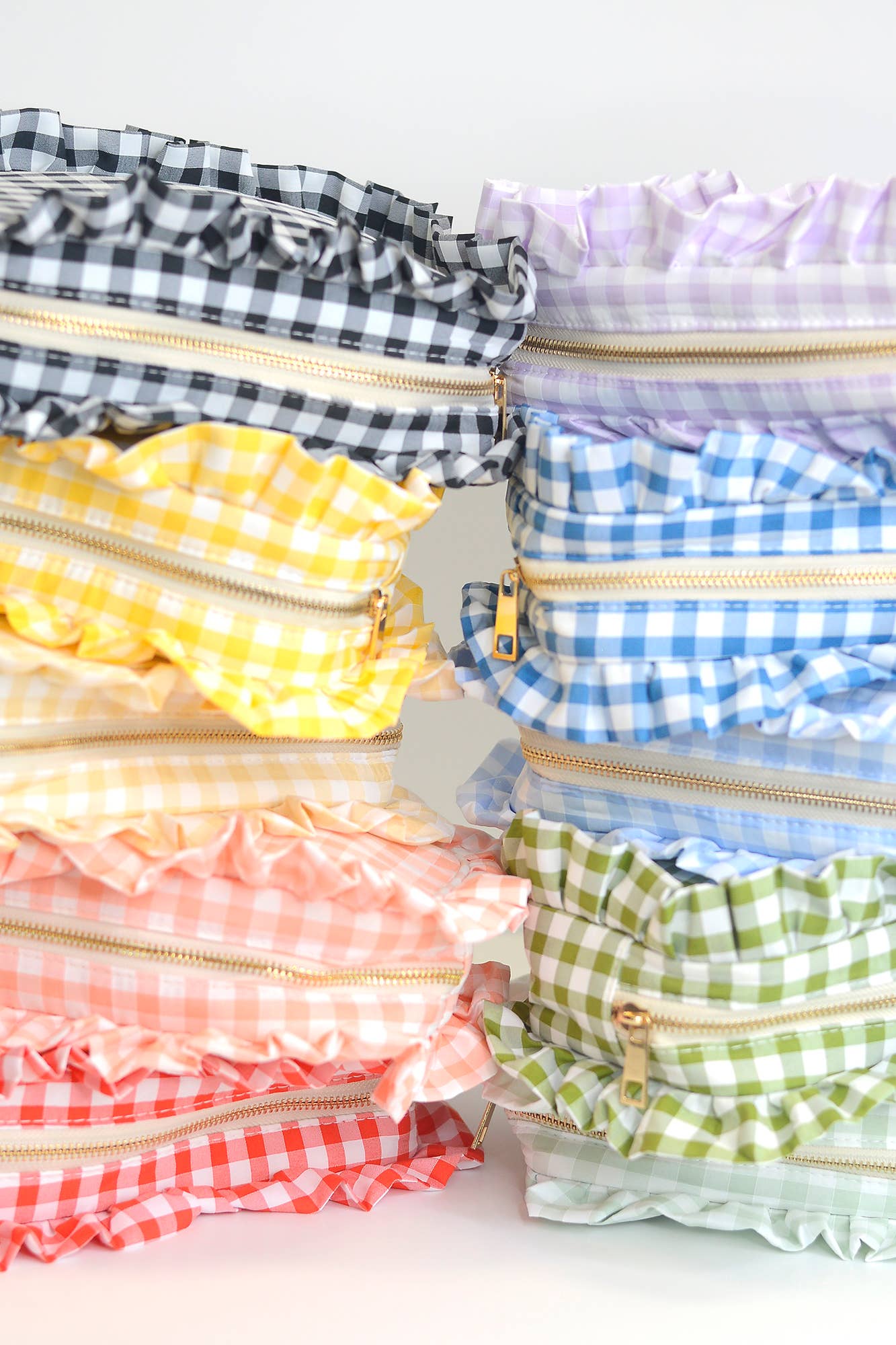 Gingham Ruffle Cosmetic Bag