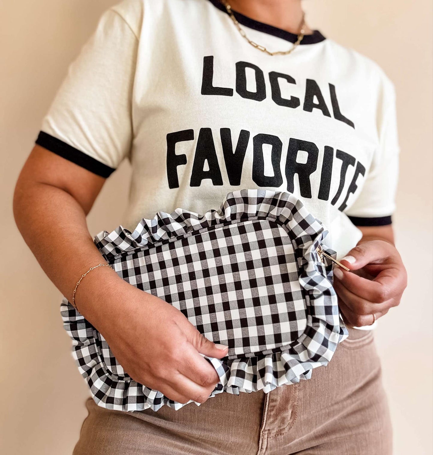 Gingham Ruffle Cosmetic Bag
