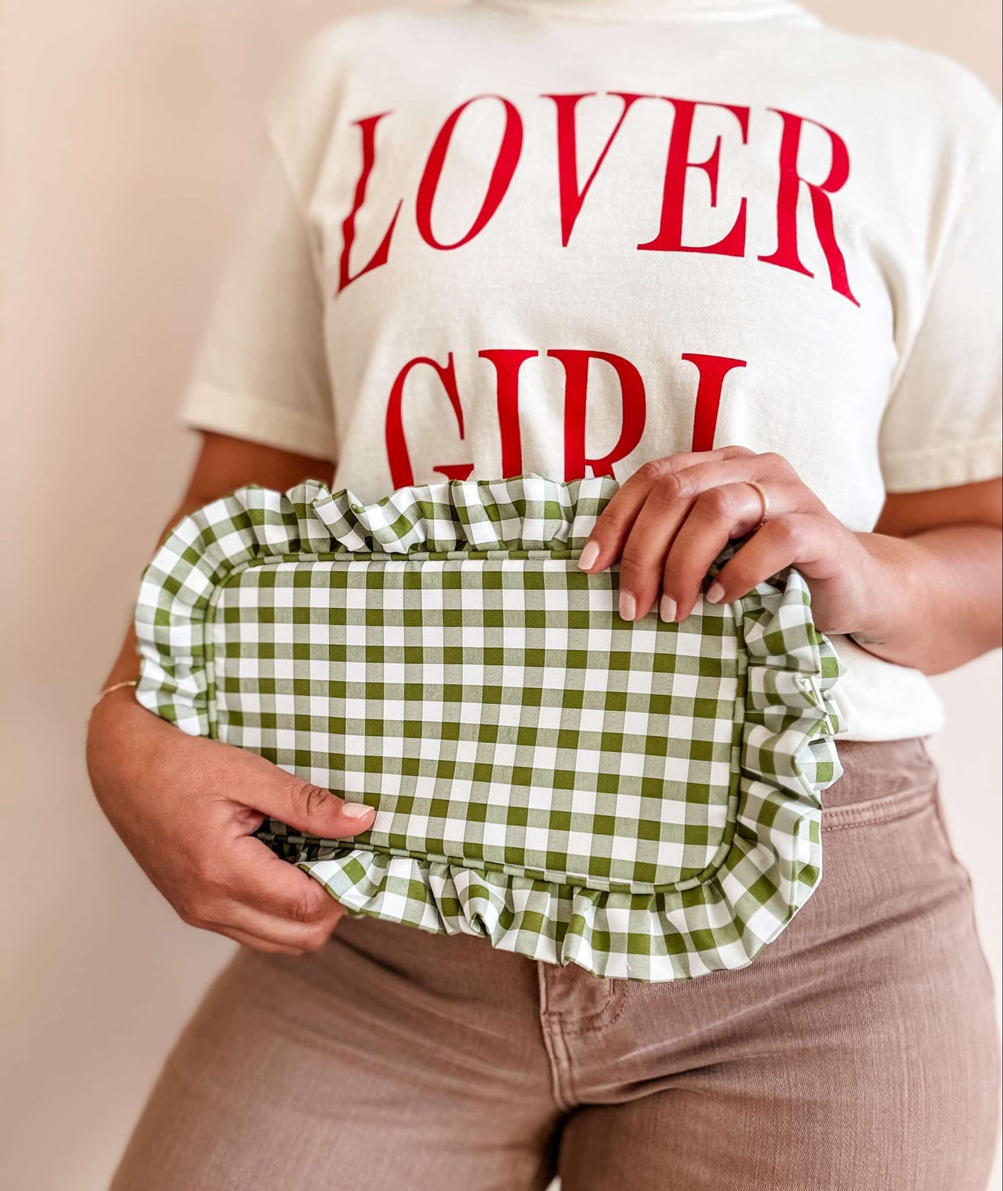 Gingham Ruffle Cosmetic Bag