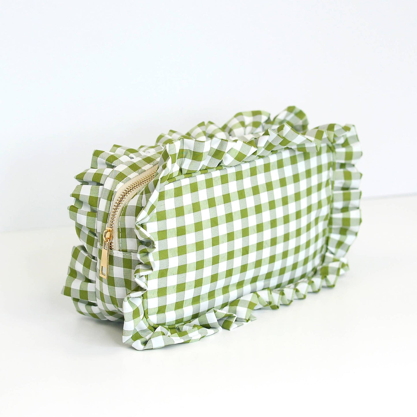 Gingham Ruffle Cosmetic Bag