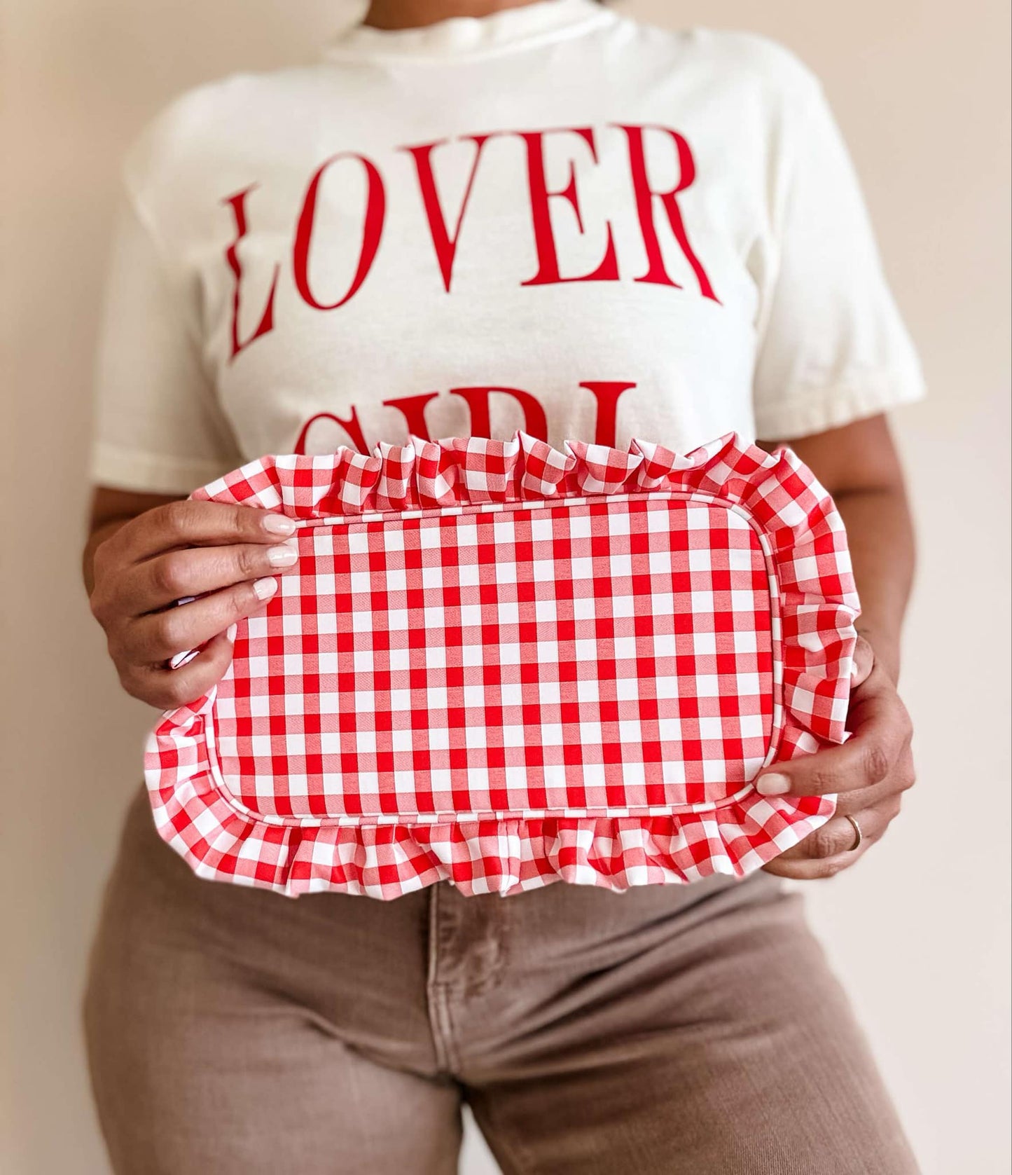 Gingham Ruffle Cosmetic Bag