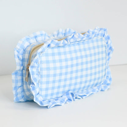 Gingham Ruffle Cosmetic Bag