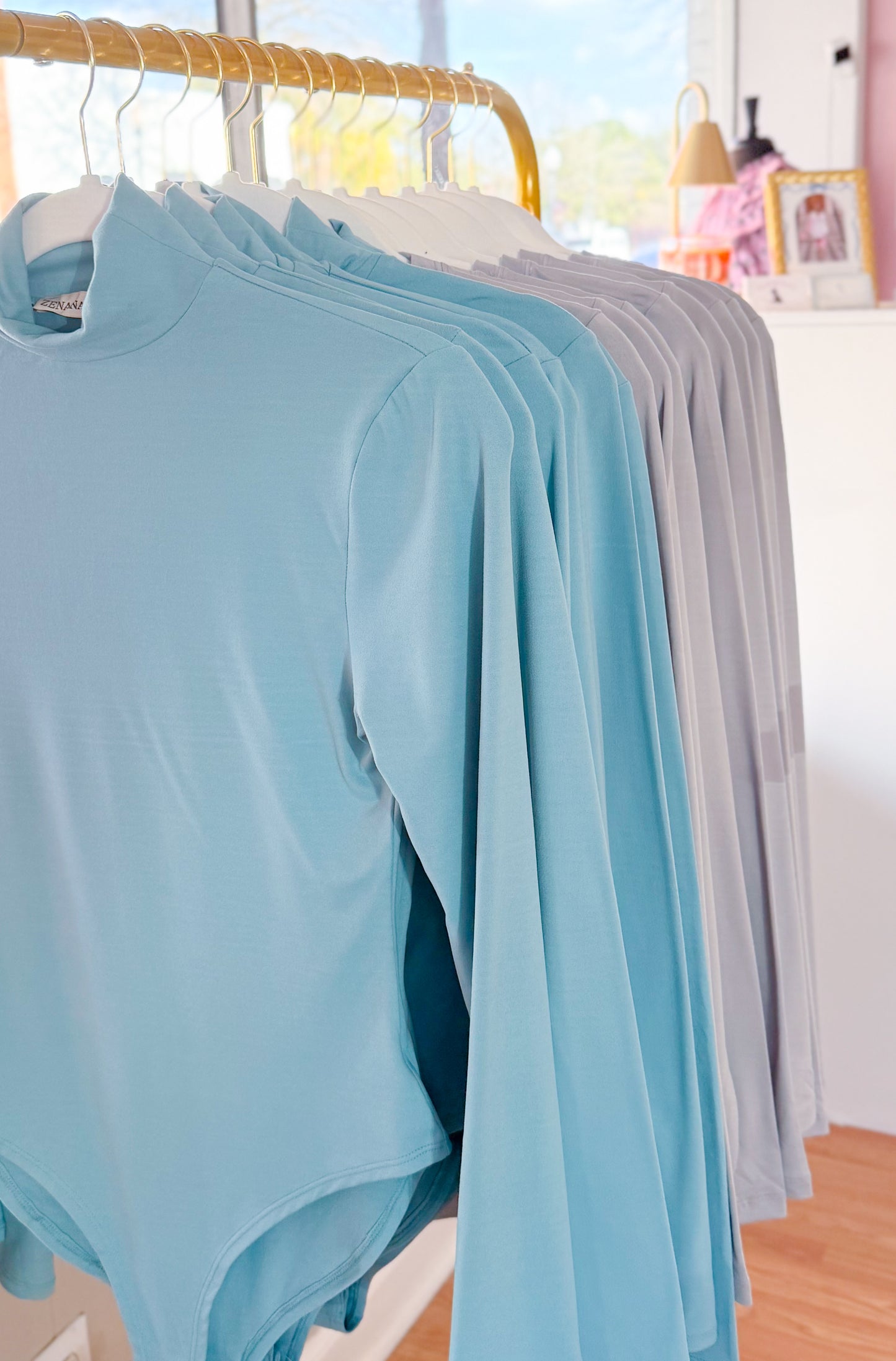 Mock Neck Bodysuit, Dusty Teal