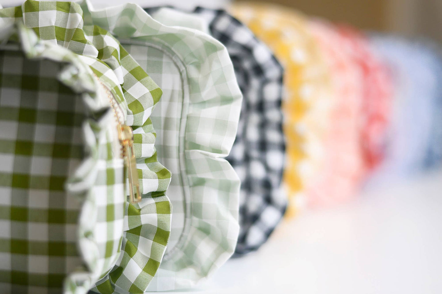 Gingham Ruffle Cosmetic Bag