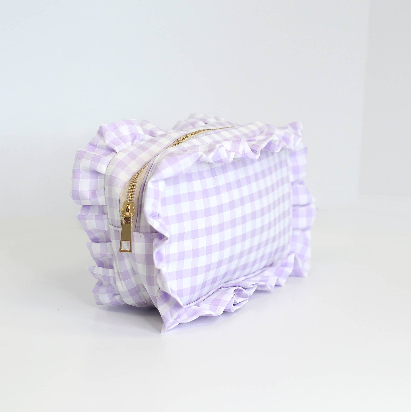 Gingham Ruffle Cosmetic Bag