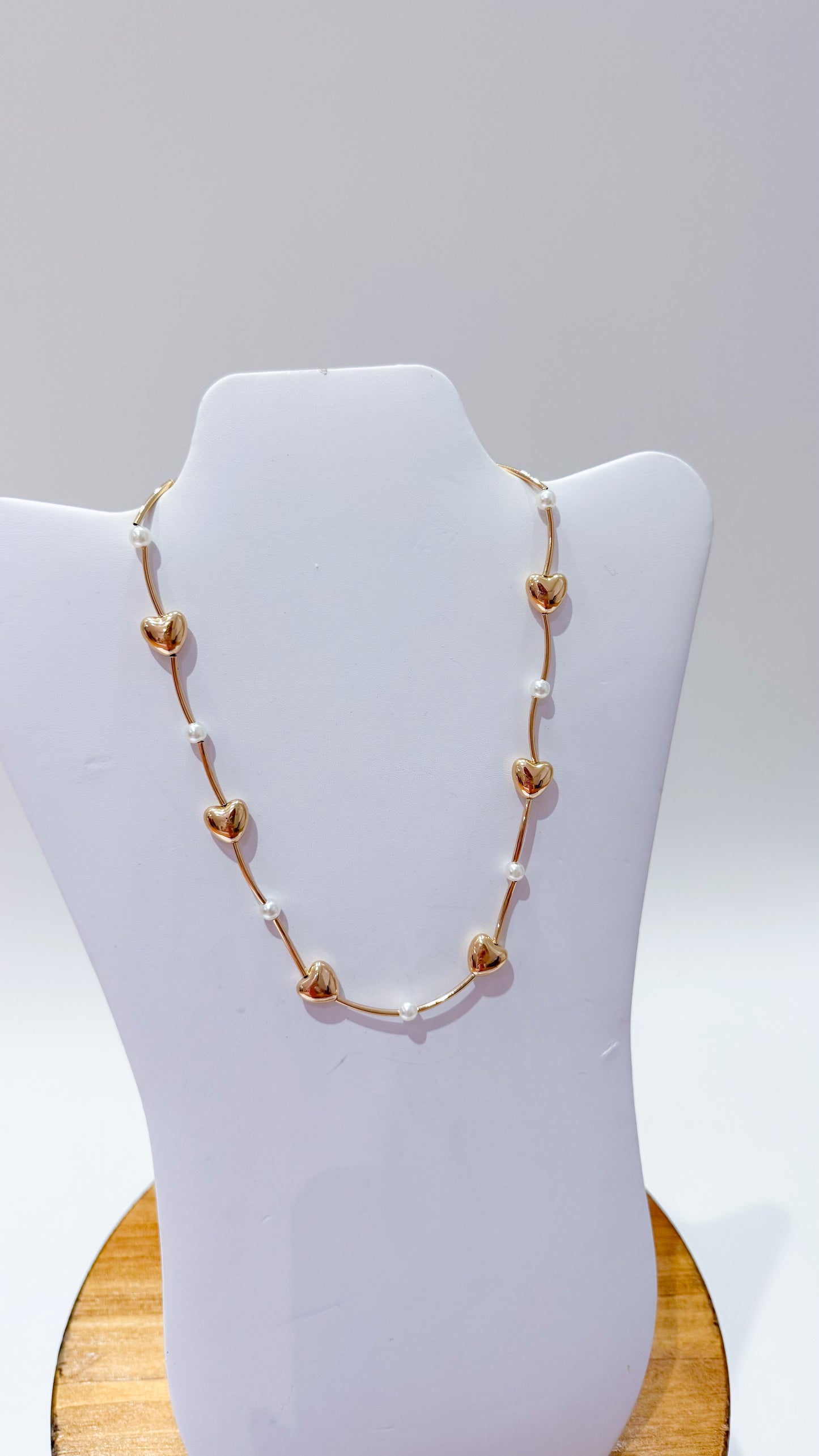 Puffy Heart & Pretty Pearl Necklace