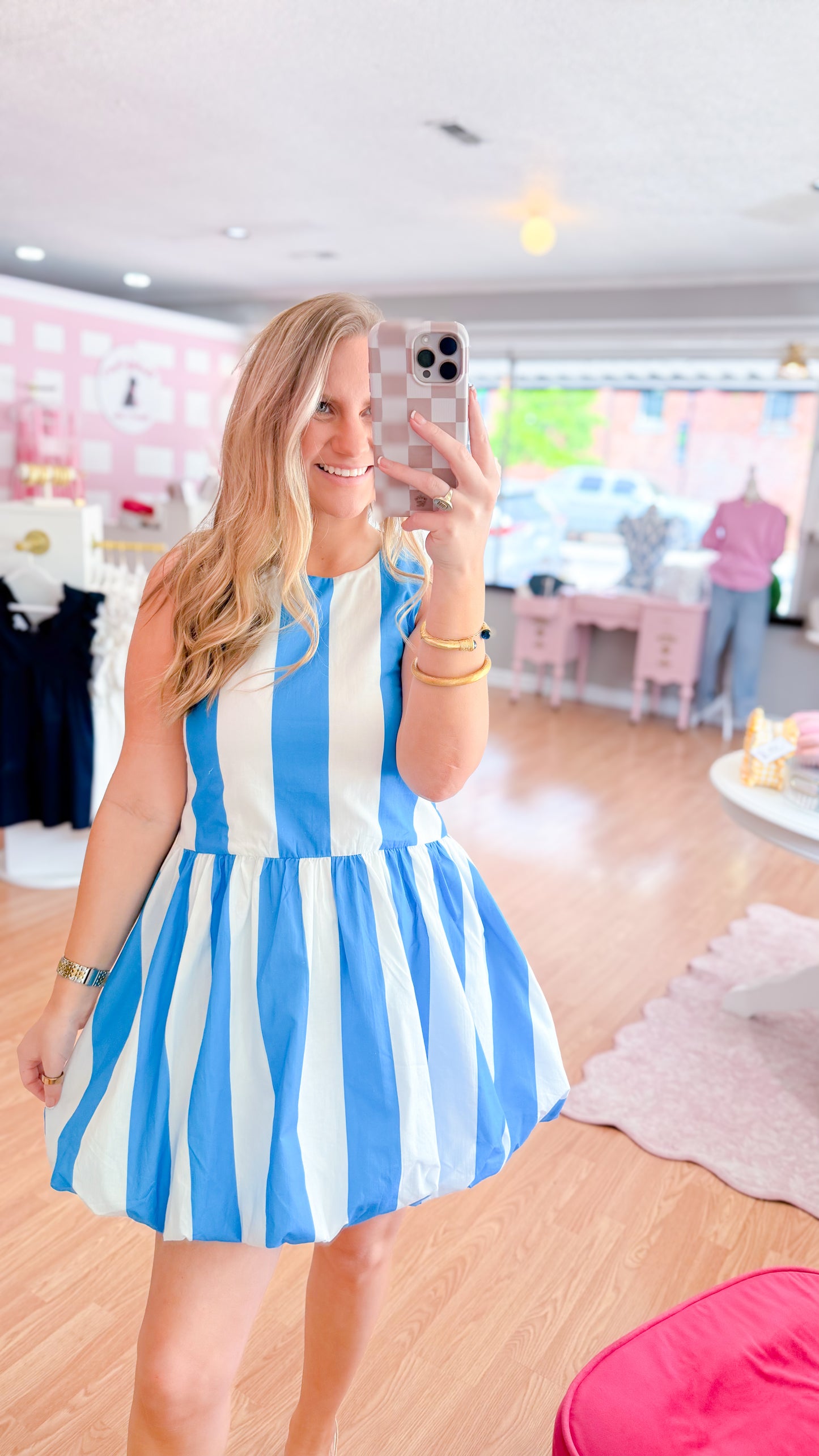 Lillian Bubble Dress, Blue & White Stripe