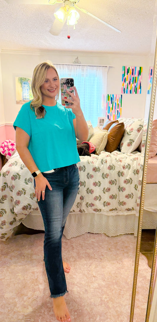 Jezza Cropped Tee, Turquoise