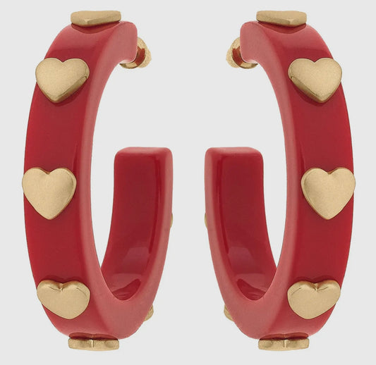 Libby Heart Resin Hoops, Red