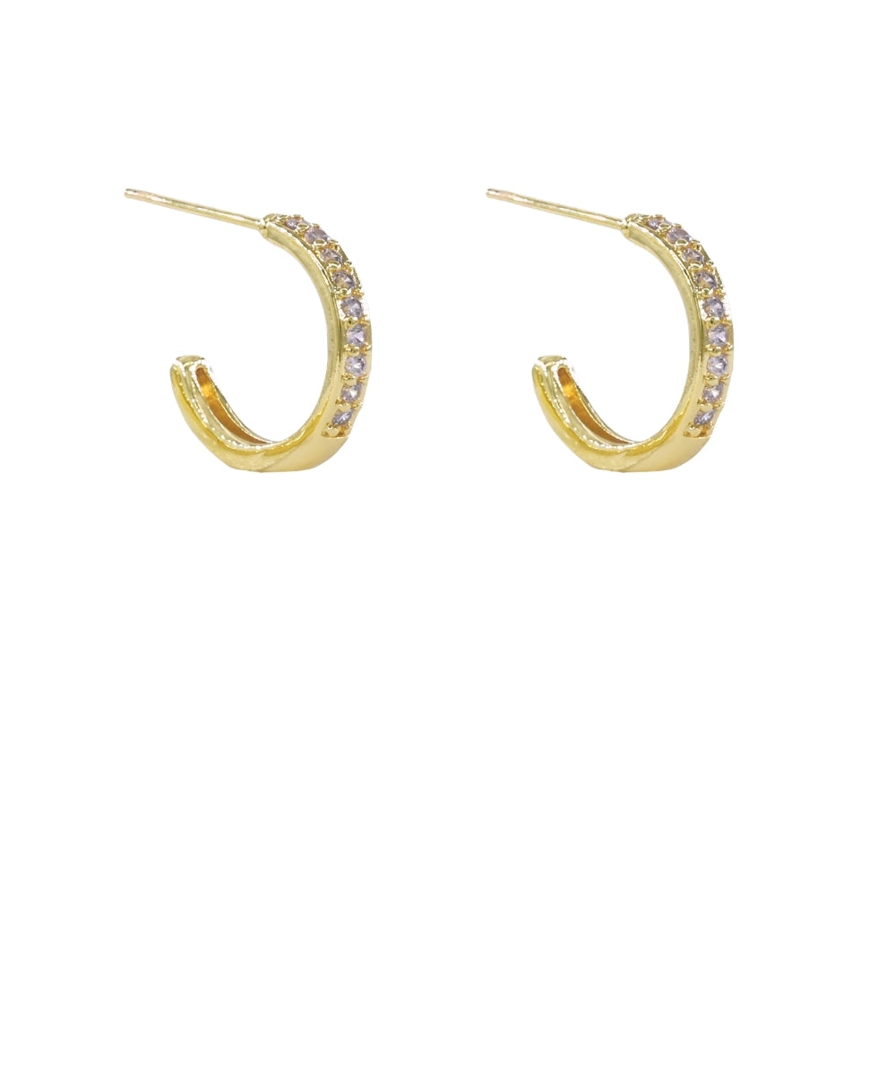 Rhinestone Huggie Hoops, Gold