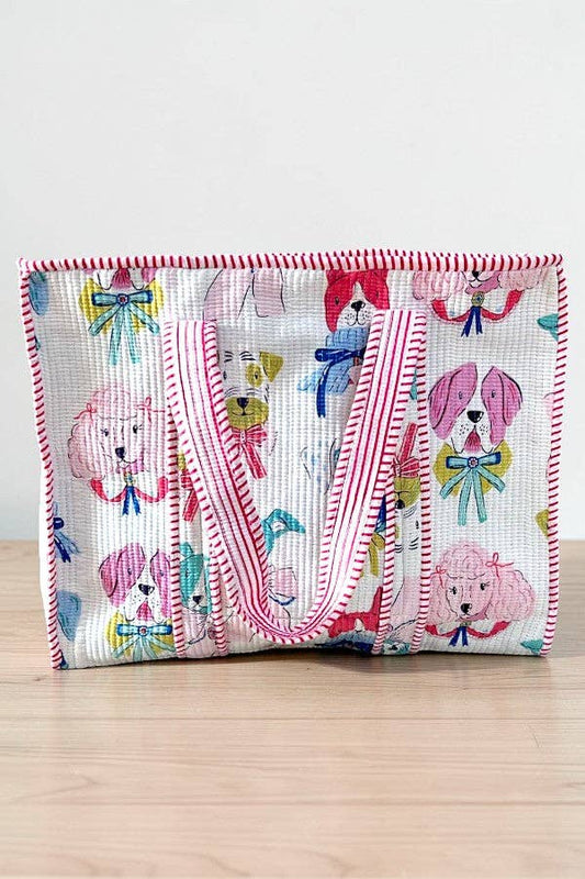 Quilted Tote, Pups & Bows
