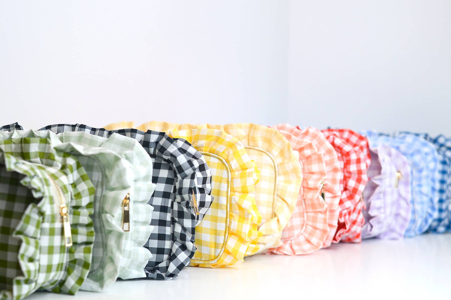 Gingham Ruffle Cosmetic Bag