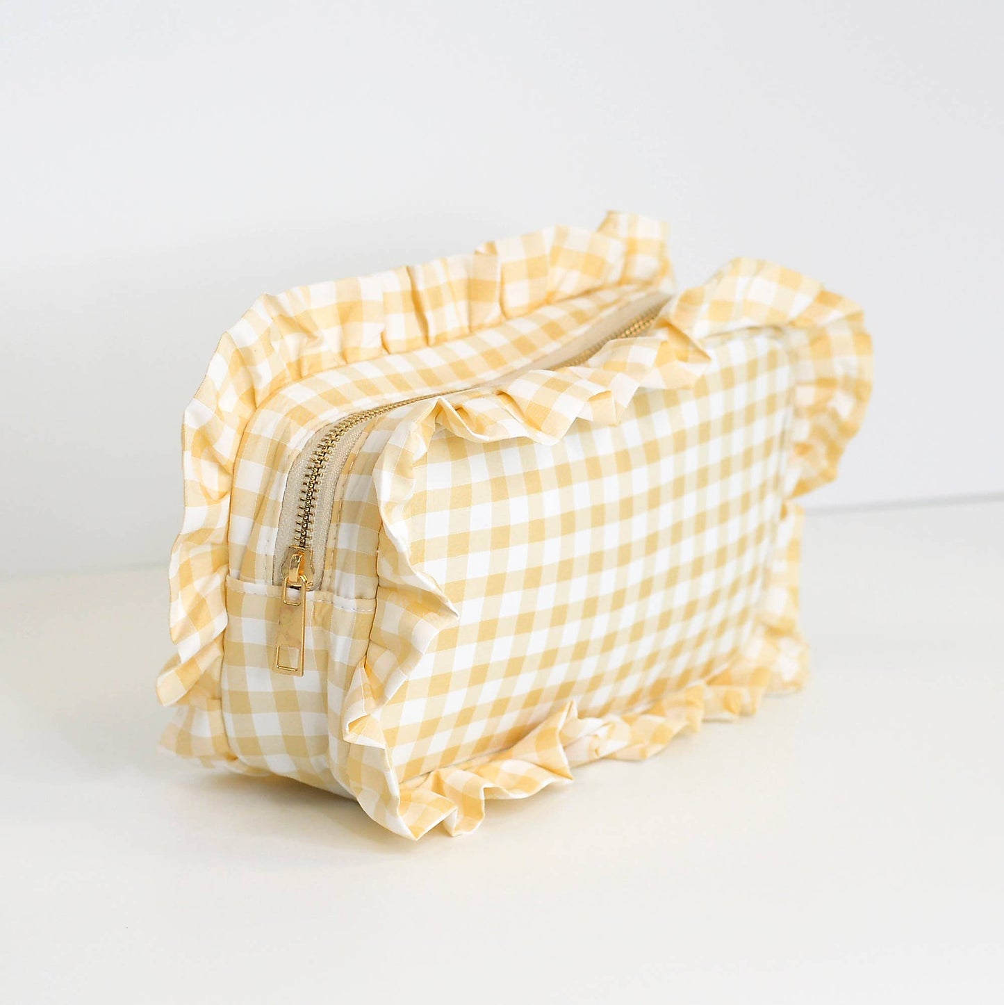 Gingham Ruffle Cosmetic Bag