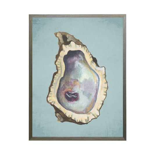 Watercolor Oyster Shell On Spa Background, Black + Gold Frame